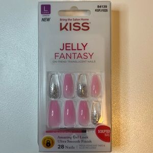 KISS, jelly fantasy, long press on nails, clear, pink, silver